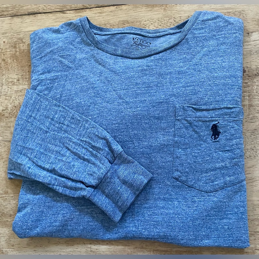 Polo Ralph Lauren Men’s Sz L Slate Blue Long Sleeve Pocket Tee‎